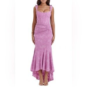 NWOT HOUSE OF CB 'Cesca' Pink Floral Ruched High-Low Corset Dress XS